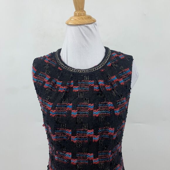 Trina Turk Dress Womens 2 Black Multi Sleeveless Good Night Tweed Sheath Lined - Picture 3 of 15